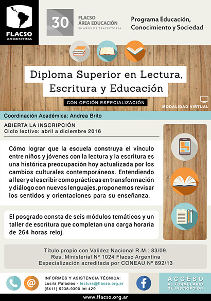 ÚLTIMAS VACANTES EN EL POSGRADO VIRTUAL EN LECTURA, ESCRITURA Y EDUCACIÓN DE FLACSO ARGENTINA